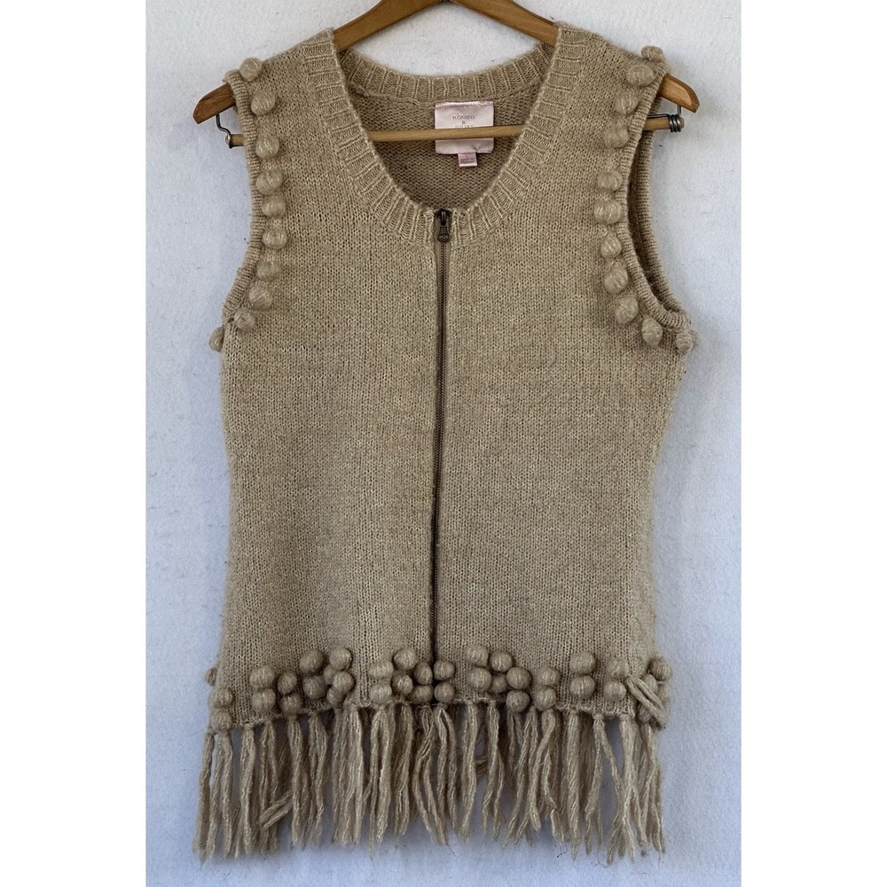 Romeo Juliet Wool Blend Vest Mohair Bobble Ball Fringed Couture Soft Size L